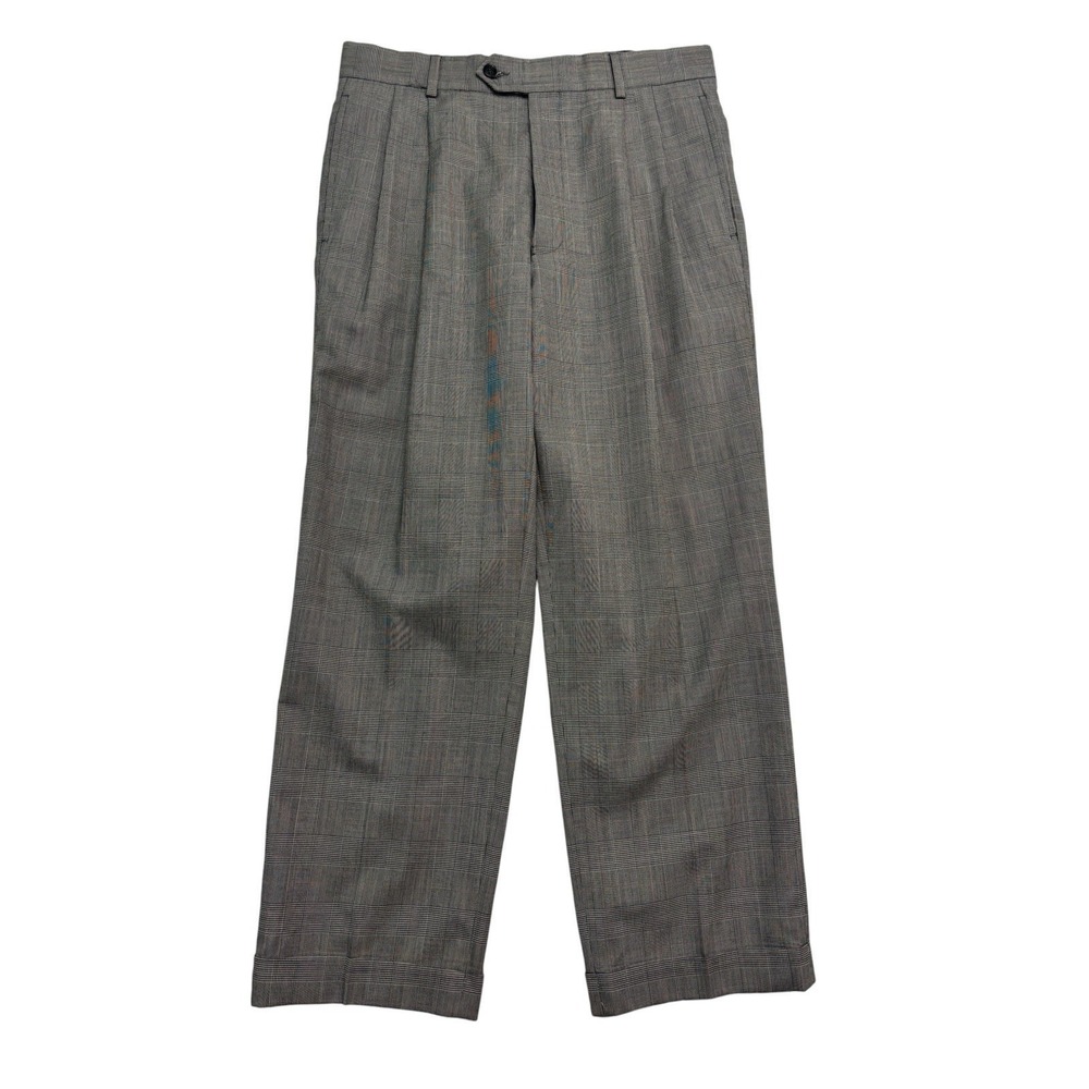 Jos A Bank 32x29 Black White Glen Plaid Dress Suit Pants Pleated Relaxed Cuffed